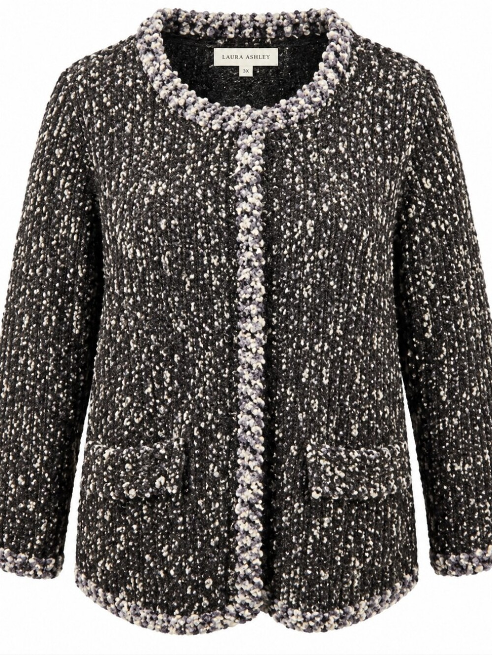 LAURA ASHLEY |β Black Gray Mohair Boucle Textured Snap Jacket Cardigan | 3X